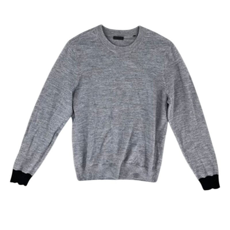 Atm Anthony Thomas Melillo Gray Contrast Cuff Merino Wool Sweater